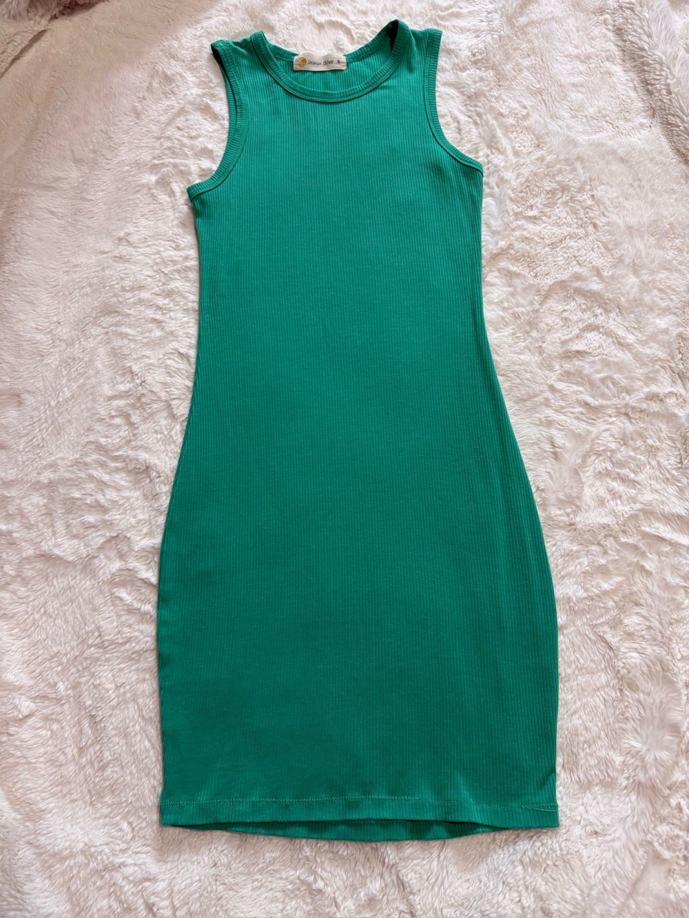 Ocean Drive Green Ribbed Knit Bodycon Tank Dress - Size S